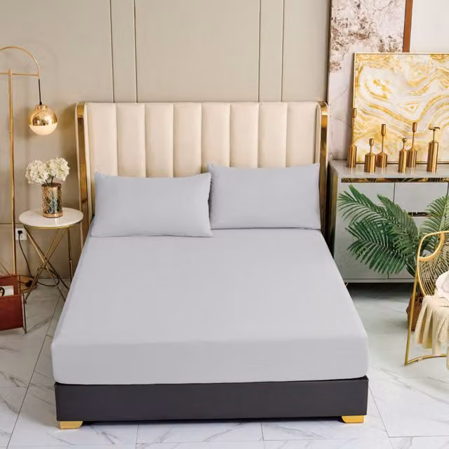Ezysleep Egyptian Cotton 400 Thread Count Fitted Sheet in Silver Grey, W: 200 cm x L: 200 cm