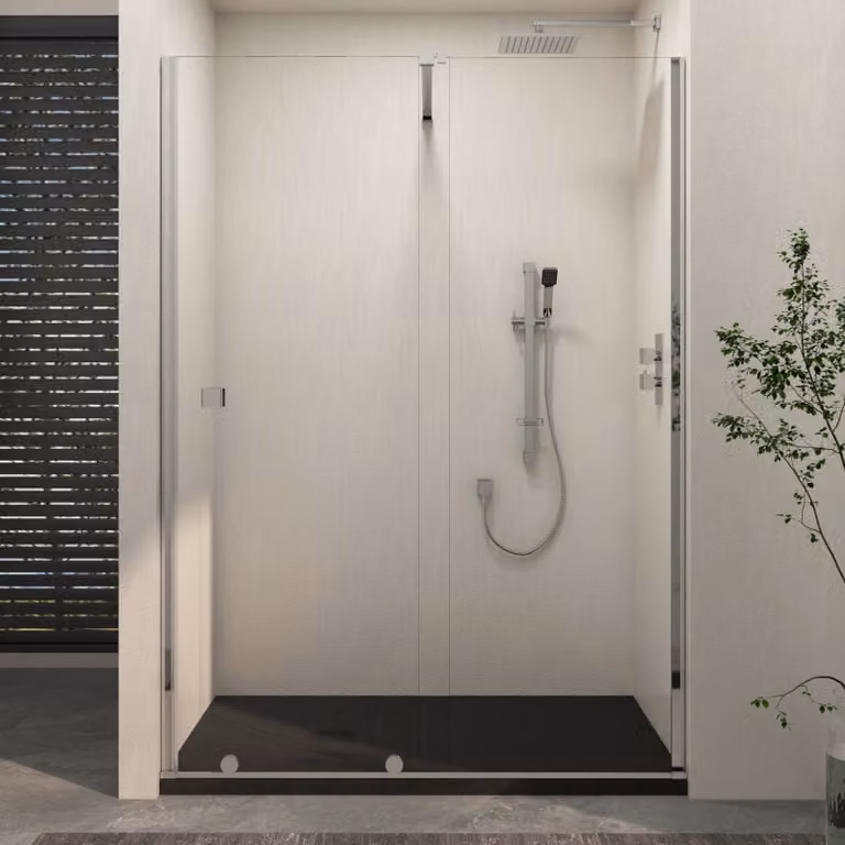 Royal Bathrooms Luton Recessed Sliding Shower Screen with Black Slate Effect Mineral Cast Stone Shower Tray, 8mm Clear Glass, Chrome, W: 100 cm, D: 90 cm, H: 195 cm