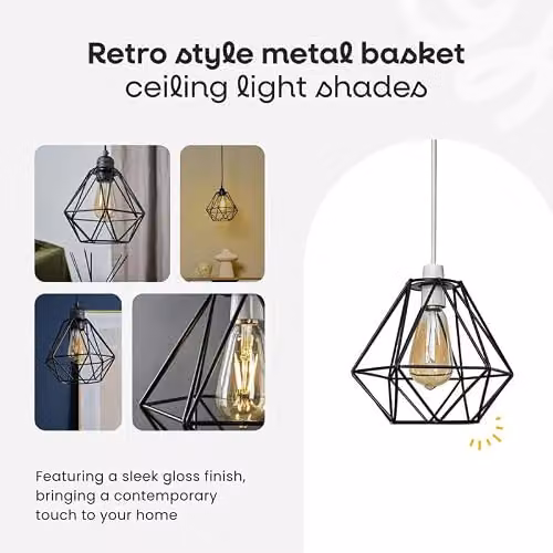 MiniSun Retro Style Black Metal Basket Lantern Pendant Light Shades, Set of 2, Shade Width: 23.5 cm – 2