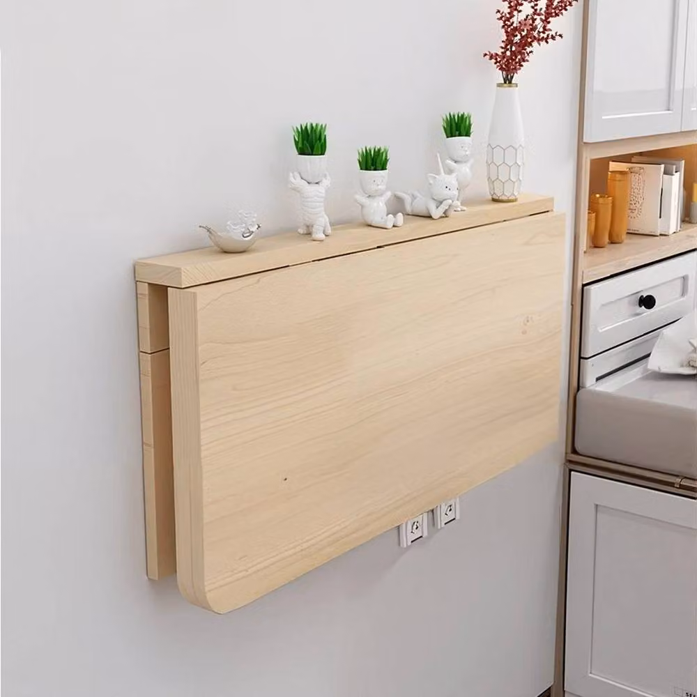 PAWNORA Folding Wall Mounted Shelf Rack Dining Table in Natural Wood, W: 50 cm, D: 30 cm – 2