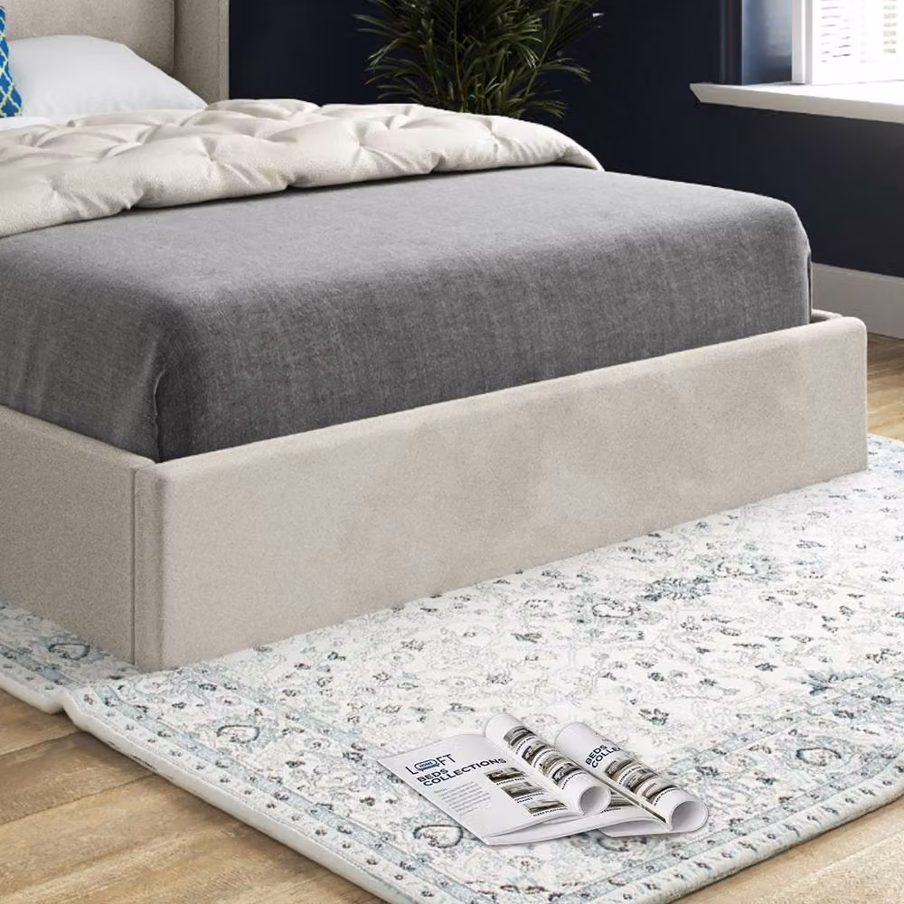 KDMD Shipbourne Winged Upholstered Designer Bed Frame in Beige Soft Velvet, Single, W/D/H: 90 x 200 cm – 5