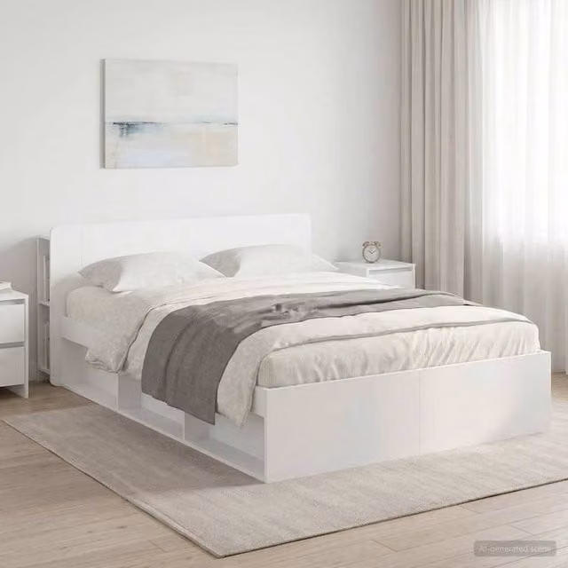 Berkfield Home Modern Bed Frame with Storage Drawers in White, Engineered Wood, 160 x 200 cm – 1