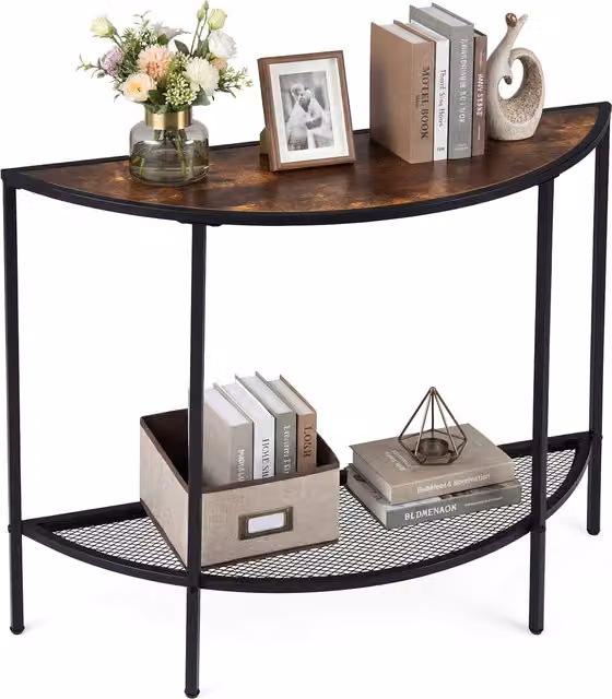COSTWAY 2 Tier Narrow Industrial Entryway Table in Black and Brown Metal