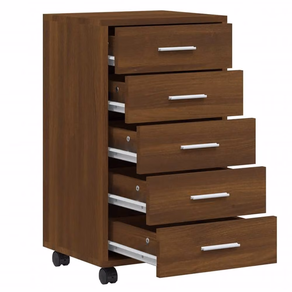 Berkfield Home Brown Oak Drawer Cabinet with Castors – 4
