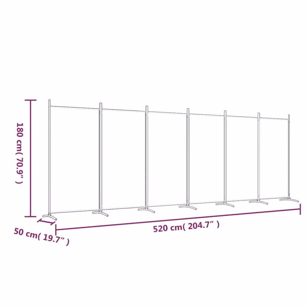 Berkfield Home 6-Panel Fabric Room Divider in Black, H 180 cm x W 520 cm – 4
