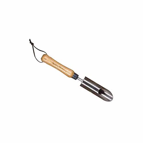 Kent & Stowe Small Angled Bulb Planter Tool in Silver Stainless Steel and Wood – 1