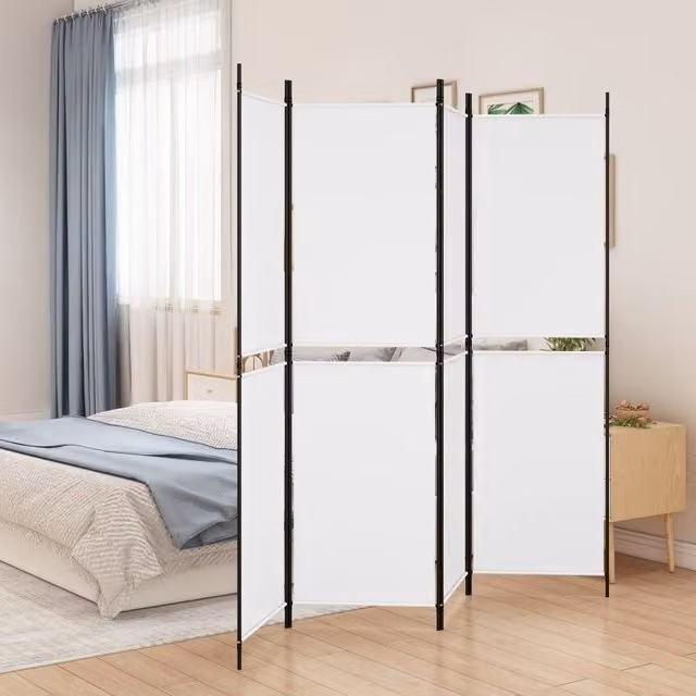 Berkfield Home 4-Panel Fabric Room Divider, White, H 180 cm x W 200 cm