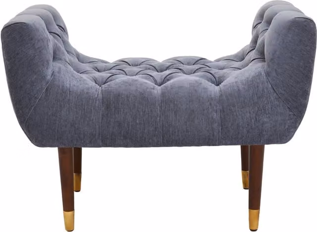 Orsina Classic Grey Chenille Stool with Birch Wood Frame and Metallic Gold Finished Pointed Feet
