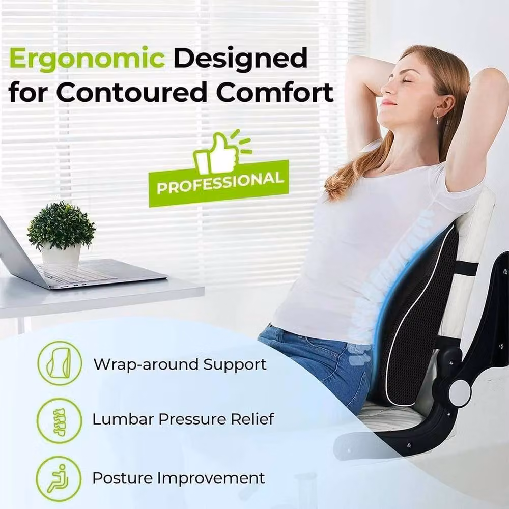 EONLION Contoured Memory Foam Seat Cushion and Lumbar Back Support Pillow, Black, W/D: 120 x 90 cm – 5