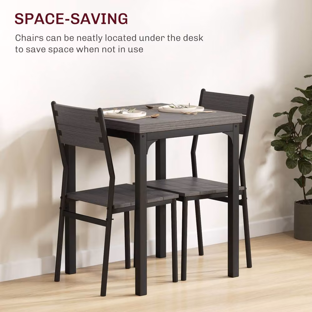 STILVORA Compact Dining Set with Steel Frame and MDF Laminate in Grey and Black – 3