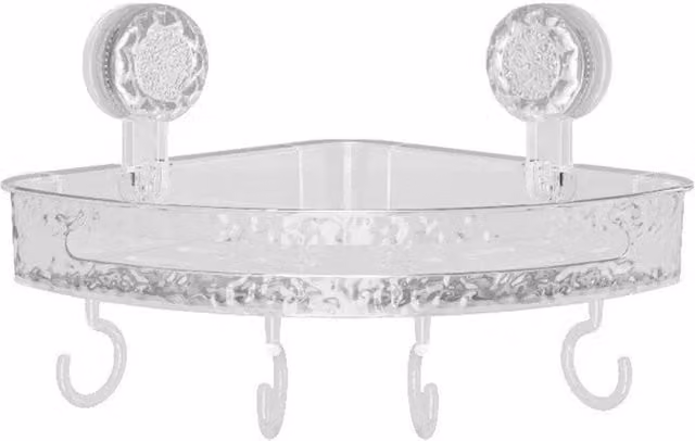 SPETLEK Wall Mounted Suction Cup Bathroom Storage Rack and Shower Shelf Basket in Clear