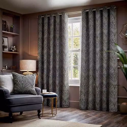 Paoletti Gatsby Art Nouveau Jacquard Eyelet Curtains in Black and Gold, W: 168 cm, H: 229 cm – 2