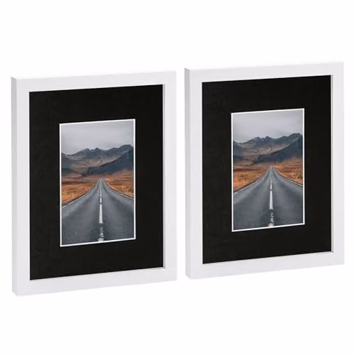 Nicola Spring Pack of 2 White Rectangular Photo Frames with Black Mounts and Glass Aperture