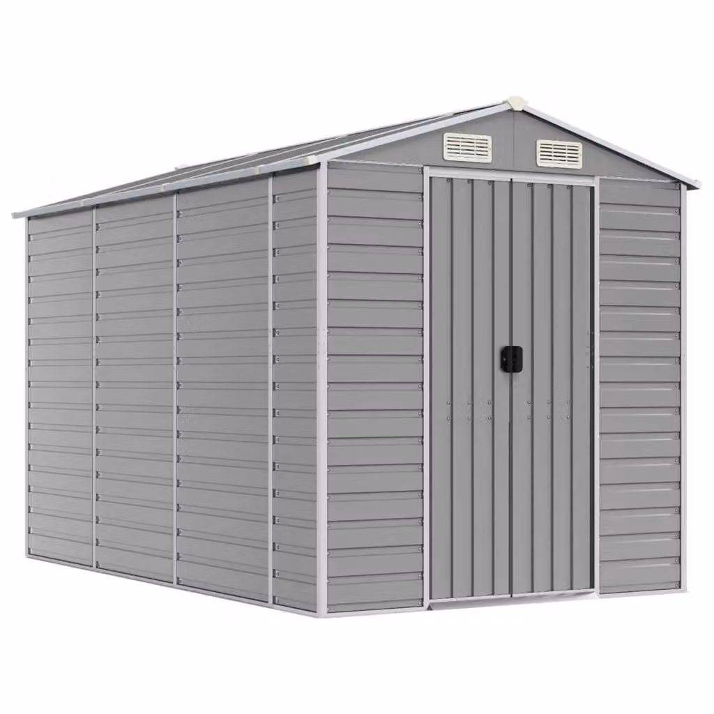 Berkfield Home Pent Garden Shed in Light Grey Galvanised Steel, W/D/H: 300 x 191 x 198 cm – 2