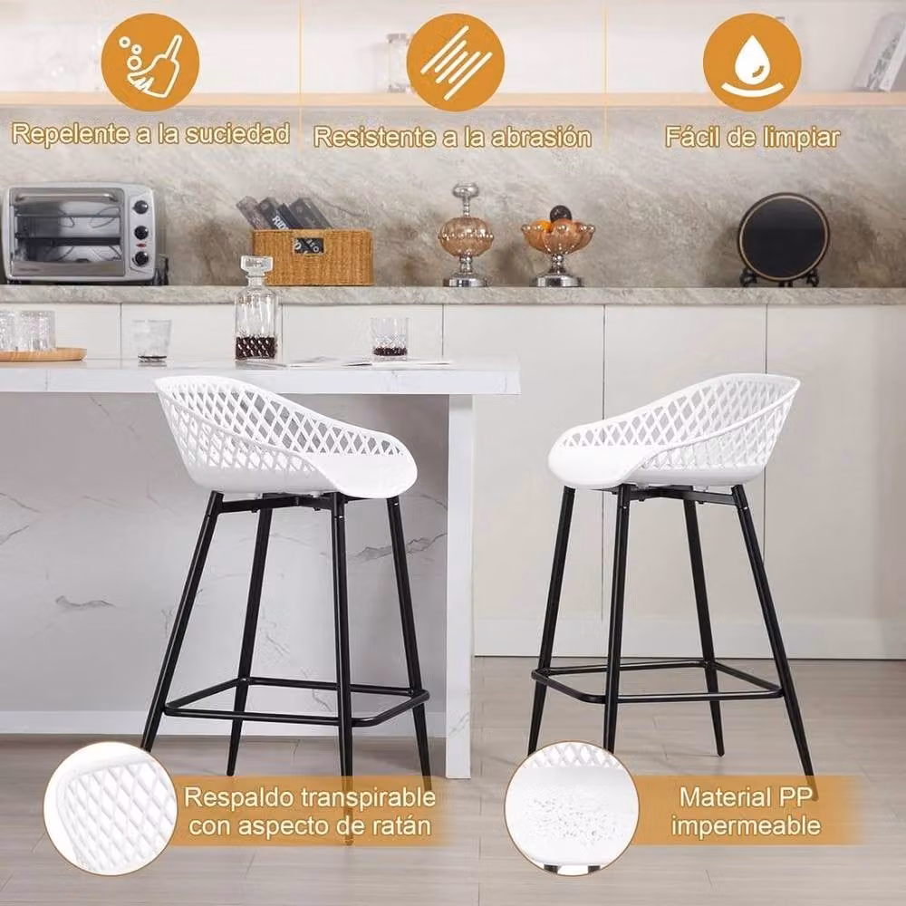 FORGEVIO Set of 4 Modern White Bar Stools for Kitchen and Breakfast Areas – 2