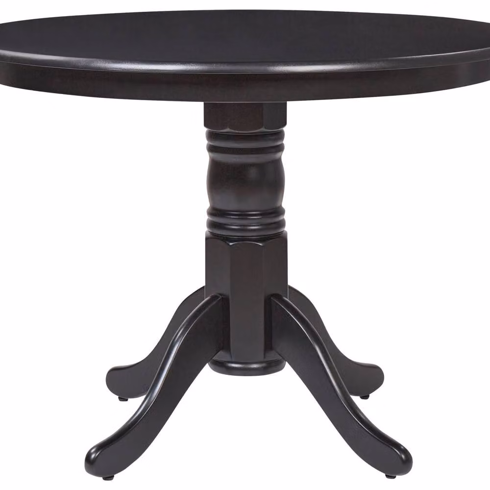 Wyld and Coco Black Vintage Round Rubberwood Dining Table, Diameter: 100 cm, Height: 75 cm – 2