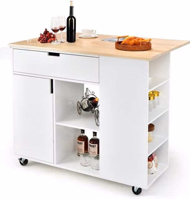 COSTWAY Modern Drop-Leaf Kitchen Island in White