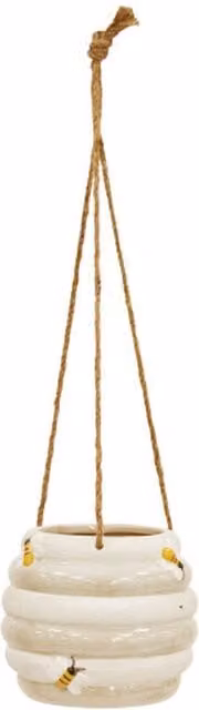 Betley Butterfly Ceramic Honeybee Hanging Planter, Yellow and White, Diameter: 15 cm