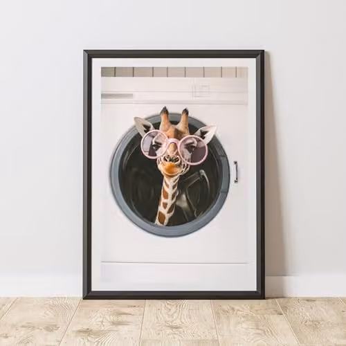 60 Second Makeover Giraffe In Tumble Drier Paper Poster Print, Multicolour, A4