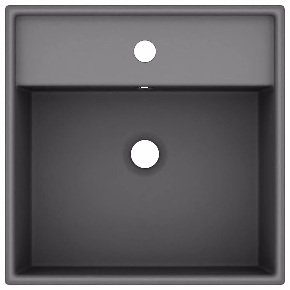 Berkfield Home Luxury Square Ceramic Countertop Basin with Overflow in Matt Dark Grey, W: 41 cm, D: 41 cm – 2