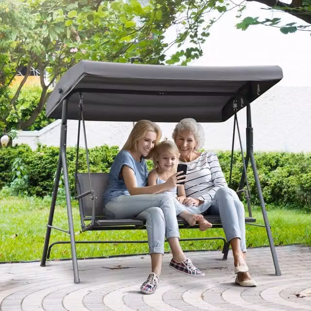 Outsunny 3 Seater Garden Hammock Swing Chair with Sun Canopy in Grey