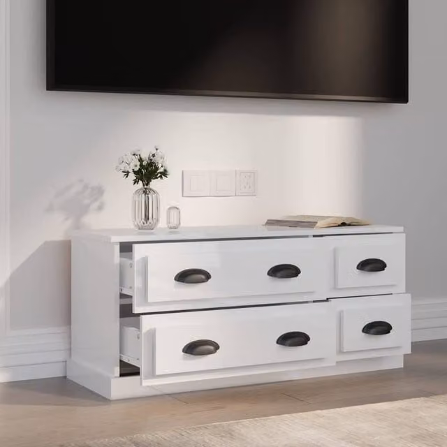 Berkfield Home Modern High Gloss White TV Cabinet W/D/H: 100 x 35.5 x 45 cm