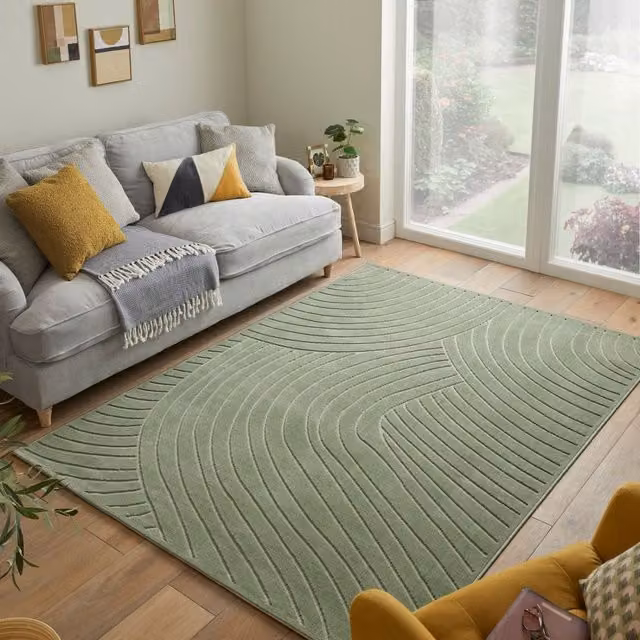 The Rug Shop UK Green Modern Abstract Polyester and Jute Area Rug, W: 240 cm, D: 330 cm