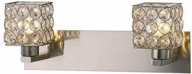 Netlighting Elsa 2-Light Wall Lamp in Satin Nickel and Grey Crystal