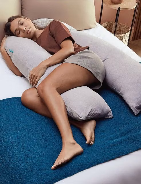 Kally Sleep U-Shaped Pregnancy Pillow in Grey Cotton