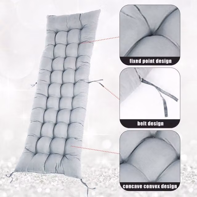 Kidkid Grey Rectangular Outdoor Sun Lounger Cushion with Weatherproof Fabric and Side Ties