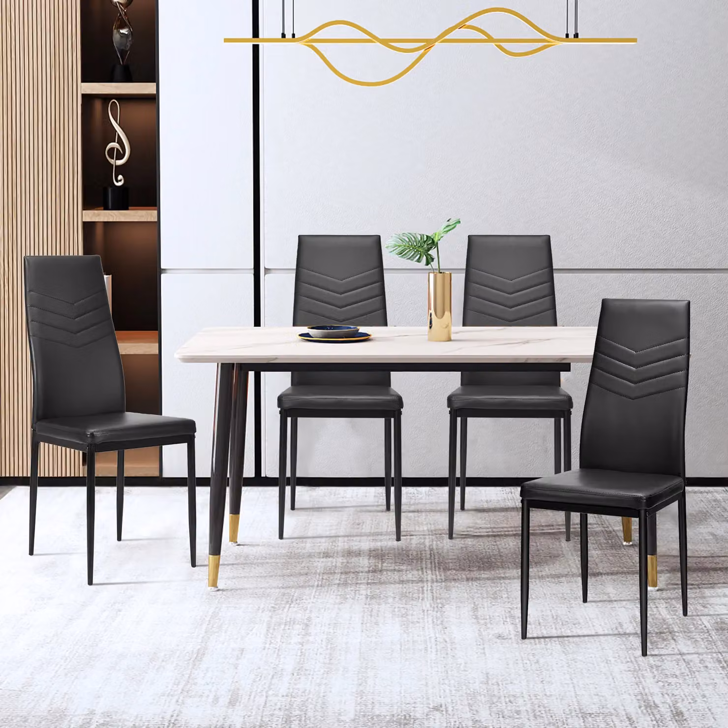 Costway Set of 4 Modern Black Synthetic Leather Padded High Back Armless Dining Side Chairs – 5