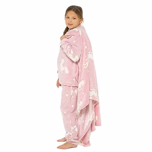 KAV Glow in the Dark Fluffy Fleece Blanket for Children, Pink