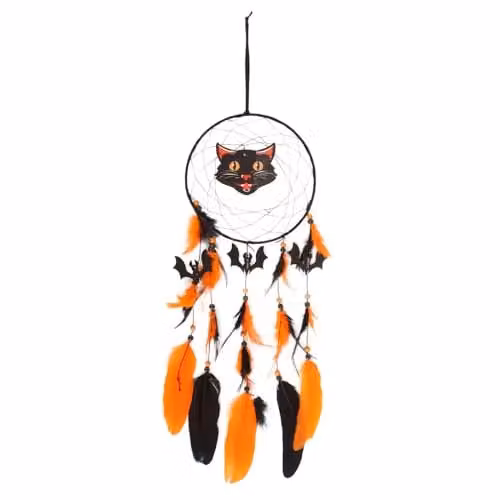 KDMD Black Cat Halloween Dreamcatcher in Black and Orange