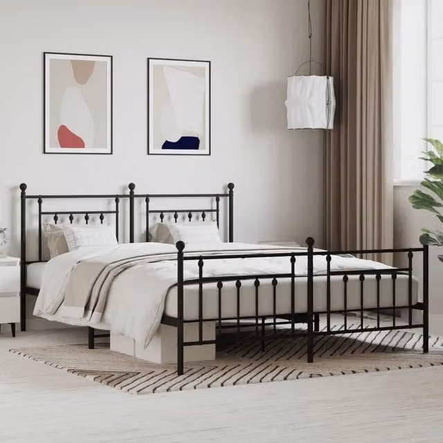 Berkfield Home Metal Bed Frame with Headboard and Footboard in Black, W: 183 cm, L: 213 cm