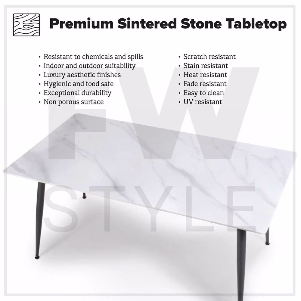 NESTLUNE White Sintered Stone 5 Piece Dining Table and Chairs Set – 2
