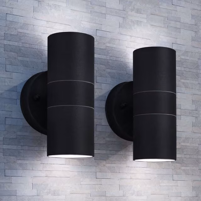 Berkfield Home Set of 2 Modern Black Stainless Steel Outdoor Wall Lights with Transparent Glass and Warm White LED Up/Down Lighting – 1