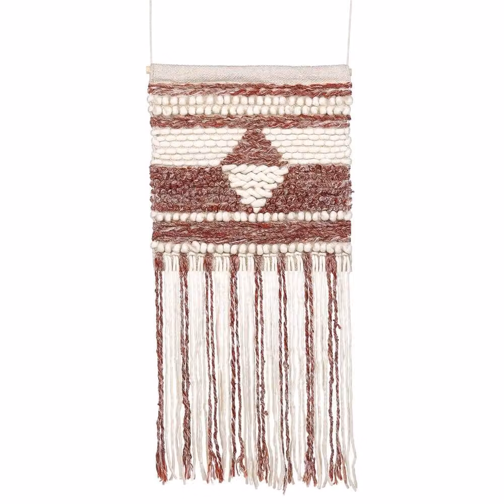 Wyld and Coco Handwoven Geometric Wool Wall Hanging in Red, Beige and White, W: 90 cm, H: 43 cm – 2