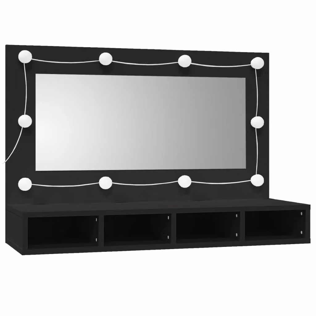 Berkfield Home Modern Black Mirror Cabinet with Integrated LED Lighting, W/D/H: 90 x 31.5 x 62 cm – 2