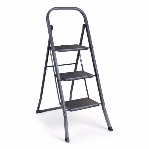 VonHaus 3 Step Steel Ladder in Grey with Anti-Slip Rubber Feet, 150kg Max Capacity – 1