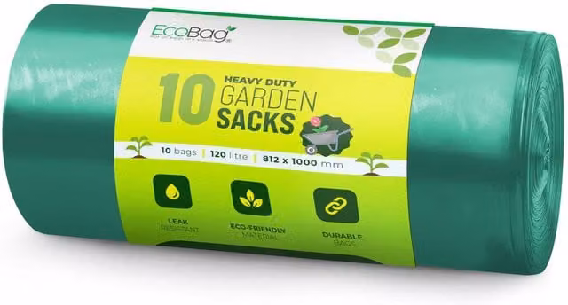 ECOBAG 10 Pack Heavy Duty Recyclable Garden Sacks, 120L, Black – 1