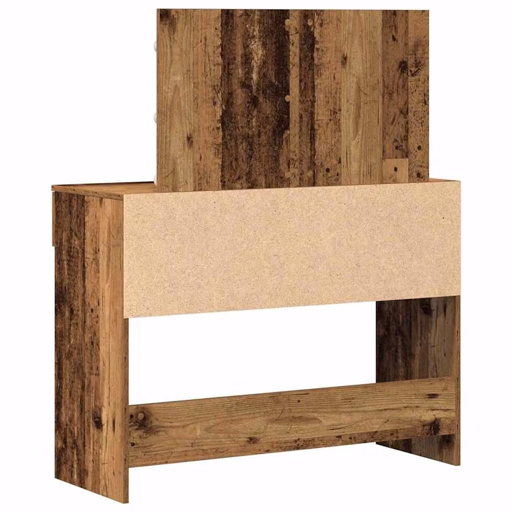 Berkfield Home Rustic Wood Dressing Table with Hollywood LED Mirror in Brown, W/D/H: 100 x 40 x 120 cm – 5