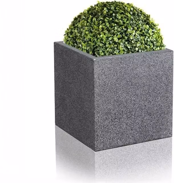 Primrose Black Poly-Terrazzo Cube Outdoor Planter Tub in Grey