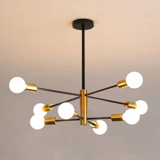 COMELY Sputnik Industrial Chandelier, 8-Light Adjustable Ceiling Light in Black and Gold/Brass, E27