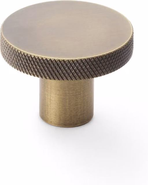 Handle & Home Brushed Antique Brass Round Circular Knurled Cabinet Knob, Diameter: 38 mm