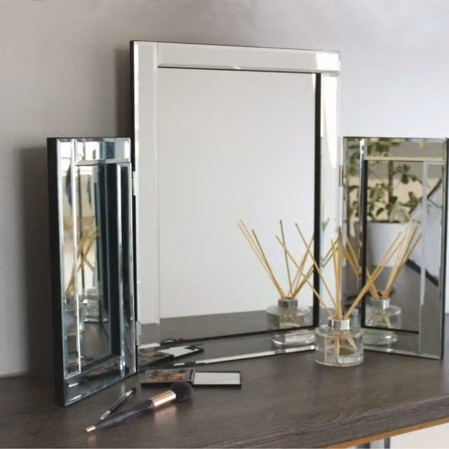 Marco Paul Classic Rectangular Tri Fold Tabletop Vanity Mirror in Silver
