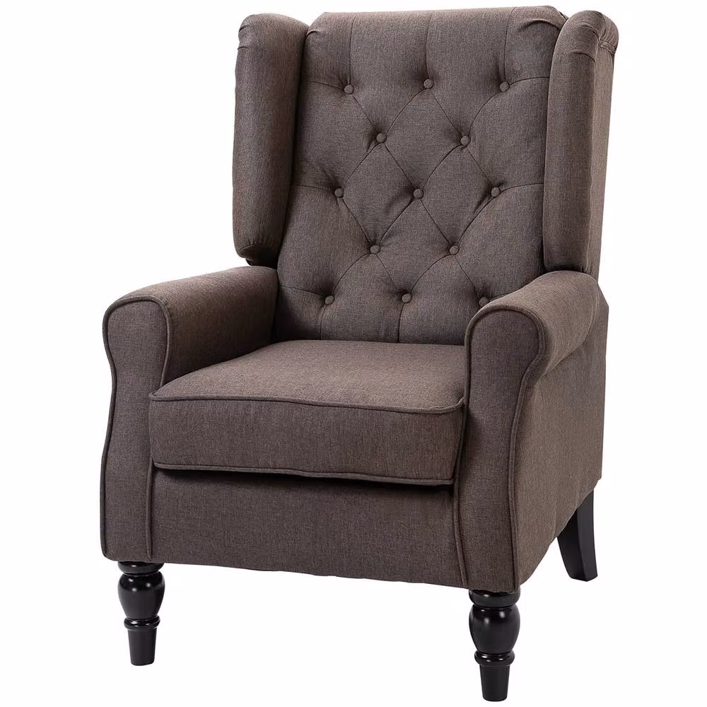 ERGOVEXA Brown Fabric Wingback Accent Chair with Solid Wood Frame, H: 86.0 cm, W: 102.0 cm, D: 74.0 cm – 2