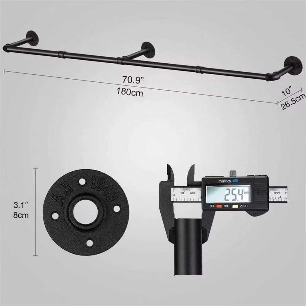 FLAVORA Heavy Duty Industrial Clothes Rail in Matt Black, Height: 184 cm – 4