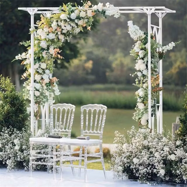 NESTLUNE White Metal Garden Wedding Arch and Climbing Trellis Stand, W/D/H: 100 x 100 x 100 cm