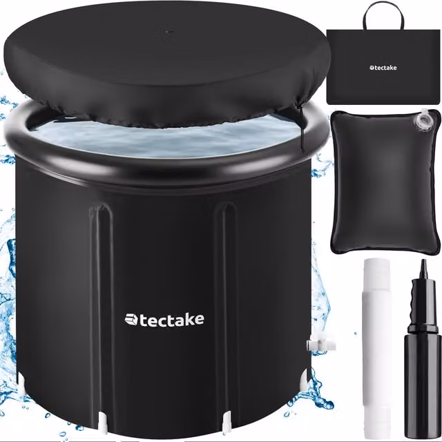 tectake Helsinki Foldable Inflatable Ice Bath Barrel with Pump, Triple Insulated, Black, 440 l