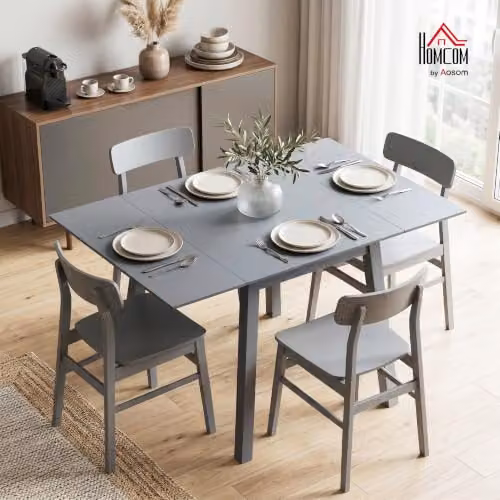 HOMCOM Grey Solid Pine Wood Folding Dining Table with Butterfly Drop Leaf, W/D/H: 110 x 86 x 75 cm – 2